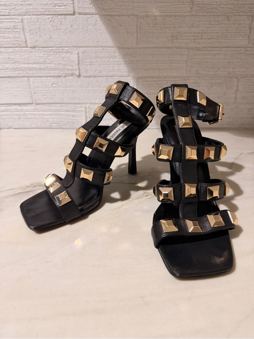 Rock Stud Heeled Sandals Gladiator Strappy Elevated Mob Wife Edgy Rocker Chic